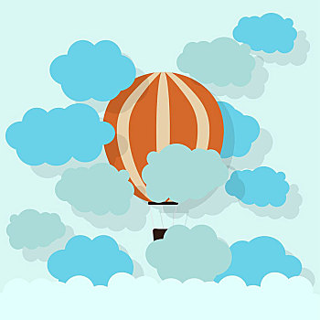 纸,热气球,云,纸板,纹理,矢量,插画