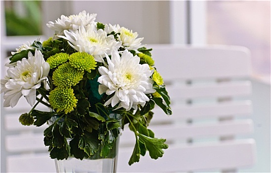 白色,菊花,花,玻璃花瓶