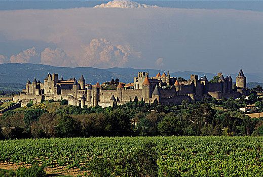 中世纪,山顶,老城,要塞,卡尔卡松尼,法国南部