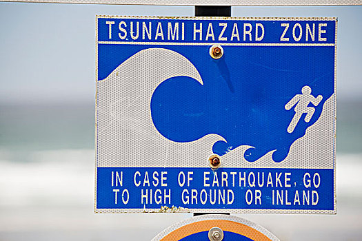 海啸,警告标识,海洋,背景,城市,俄勒冈,美国