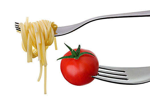 意大利面,西红柿,叉子,隔绝