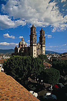 墨西哥,塔斯科,广场,下午,风景,圣匹兹卡教堂,大幅,尺寸