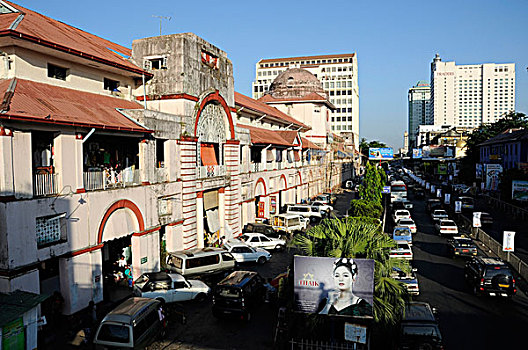 缅甸,仰光,街道,大棚市场,左边