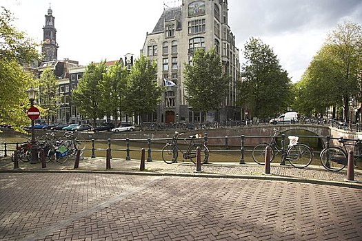 人行道,运河,阿姆斯特丹,荷兰