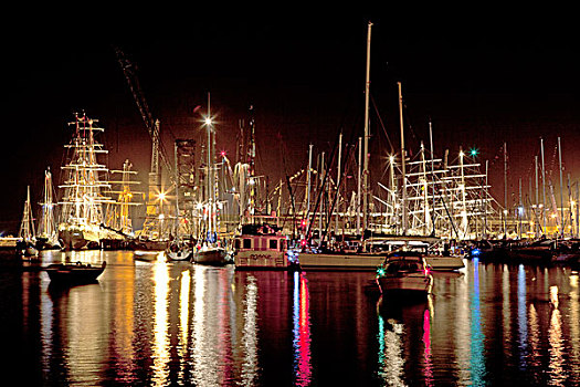 风景,上方,法尔茅斯,港口,夜晚