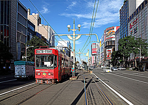 日本北海道札幌闹市区的有轨电车
