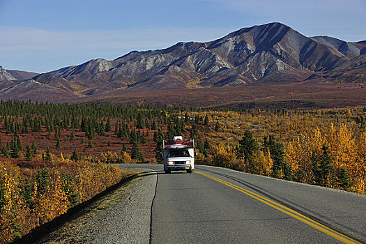 旅行房车,途中,检查站,德纳里峰国家公园,秋天,室内,阿拉斯加