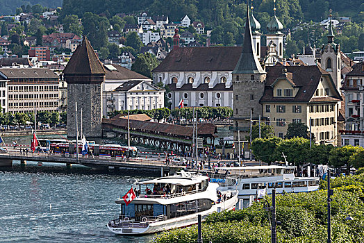 风景,老城,码头,琉森湖,瑞士