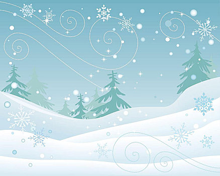 冬日樹林,矢量,概念,設計,云杉,下雪,暴風雪,漂亮,雪花,寒冷,季節,自然,廣告,天氣,風景,冬天