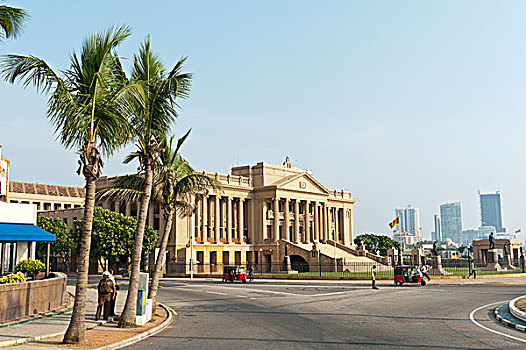 老,议会,新古典主义建筑,棕榈树,科伦坡,斯里兰卡,亚洲