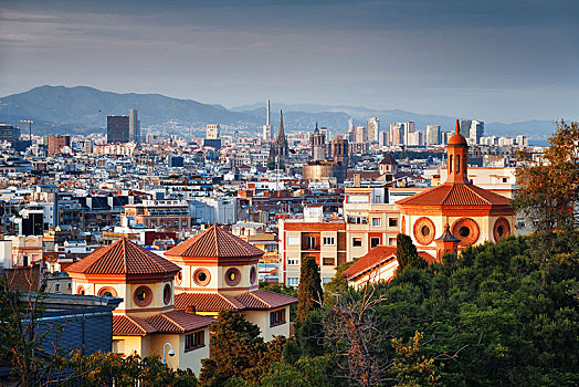 巴塞罗那,天际线,风景,城市,建筑,西班牙