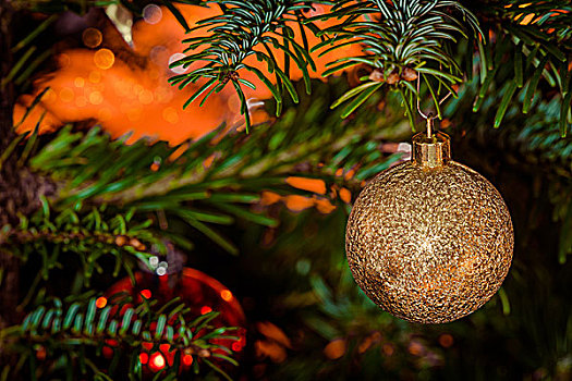 闪光,圣诞节,小玩意,金色,悬挂,树