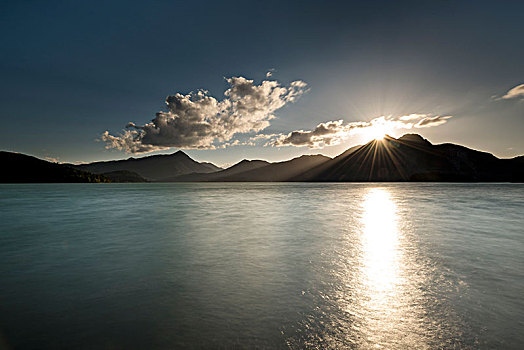 日落,前景,瓦尔幸湖