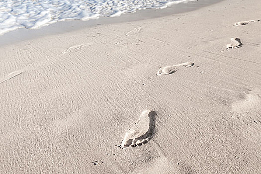 脚印,靠近,海岸线,白色,沿岸,沙子,海滩