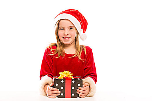 圣诞节,圣诞老人,金发,儿童,女孩,高兴,兴奋,丝带,礼物,隔绝
