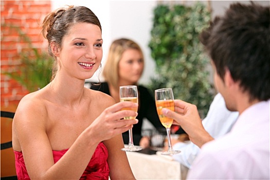 情侣,香槟,玻璃杯,餐馆
