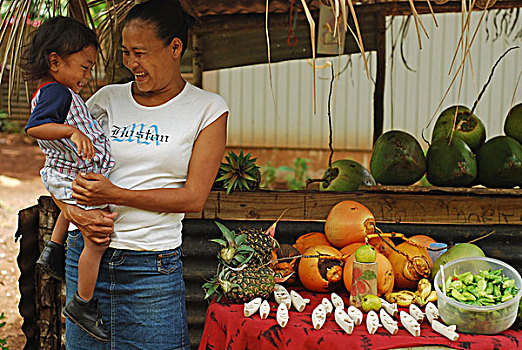 dominica,carib,territory,mother,and,daughter,selling,vegetables,coconut