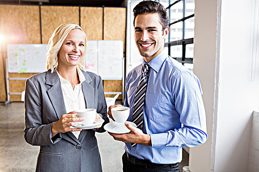 合作伙伴,微笑,上方,咖啡,办公室