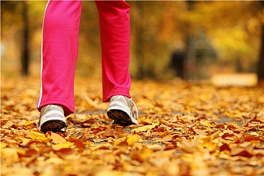 跑步,腿,跑鞋,女人,慢跑,秋天,公园
