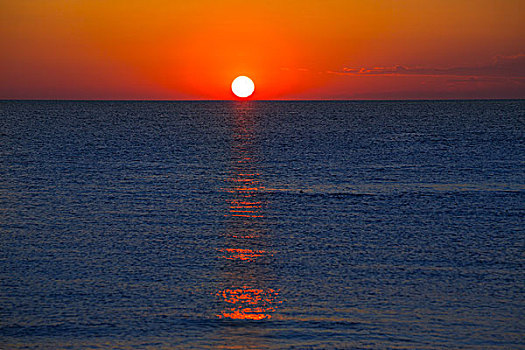 日落,地中海,橙色天空,太阳,反射