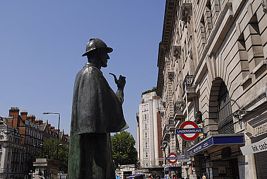 英格兰,伦敦,做糕点,街道,福尔摩斯,塑像,户外,地铁,车站