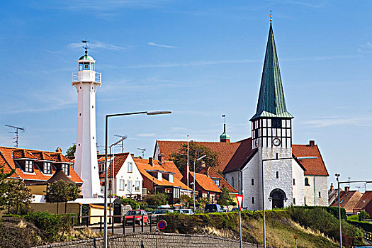 木结构,房子,灯塔,教堂,丹麦,欧洲