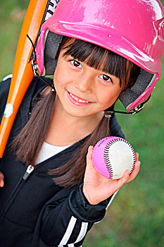 女孩,头盔,棒球,球棒