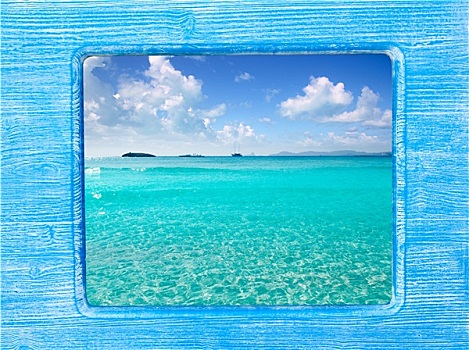 蓝色,木框,伊比萨岛,福门特拉岛,海滩
