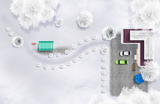 停車場,道路,俯視,雪,環(huán)境