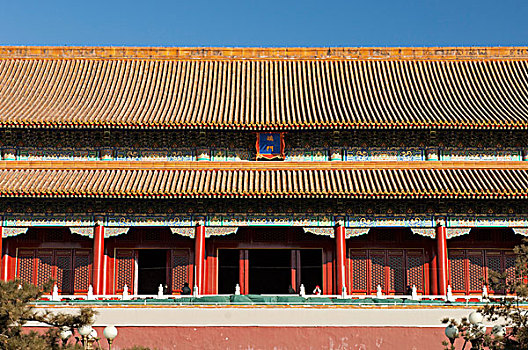 盖屋顶细节,大门,南方,入口,故宫,北京,中国,亚洲