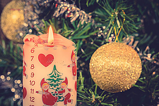 十二月,日历,蜡烛,光泽,小玩意,圣诞树