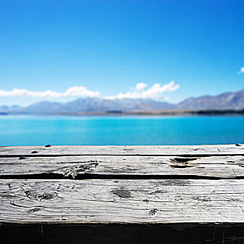 老,木地板,风景,湖,夏天,新西兰