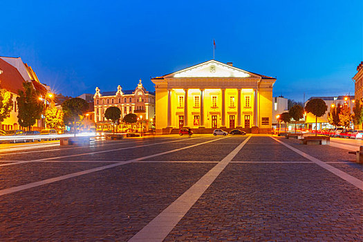 市政厅,广场,夜晚,维尔纽斯,立陶宛