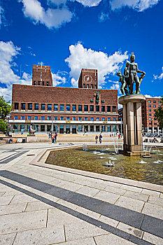 古斯塔夫-维格朗,雕塑,正面,市政厅,奥斯陆,挪威