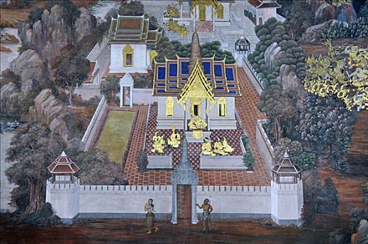墙壁,壁画,玉佛寺,大皇宫,曼谷,泰国,东南亚,亚洲