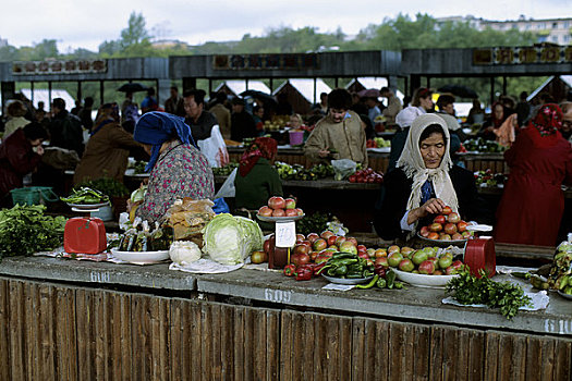 俄罗斯,市场一景,女人,销售,农产品