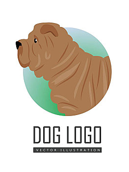 沙皮犬,狗,标识,白色背景,背景,褐色,圆,象征,矢量,插画,风格,侧面视角,设计,卡通,宠物