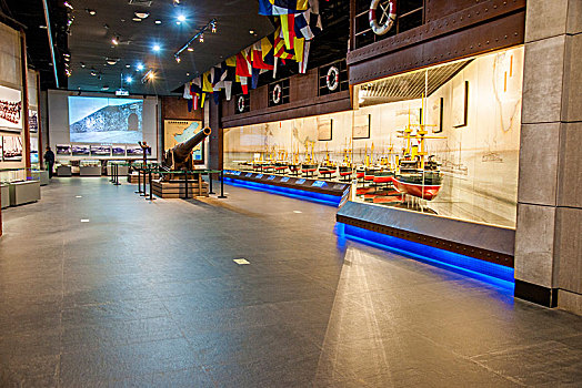 山东省威海市刘公岛甲午海战纪念馆内展示的北洋水师各式铁甲战舰