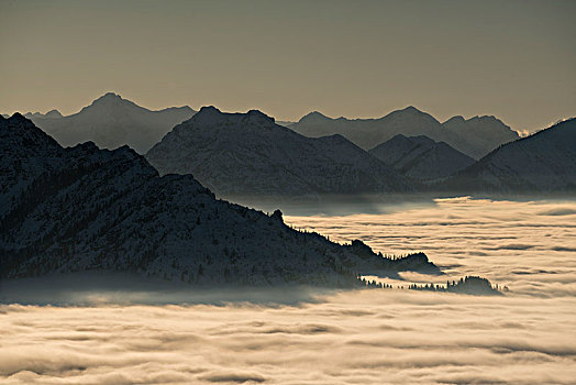 高处,云,风景,阿尔卑斯山,山,湖,巴伐利亚阿尔卑斯山,上巴伐利亚,巴伐利亚,德国