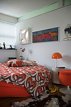 彩色,床单,环绕,20世纪70年代,图案,圆,床