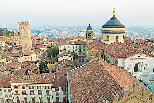 大教堂,贝加莫,俯视,城镇,伦巴第,意大利