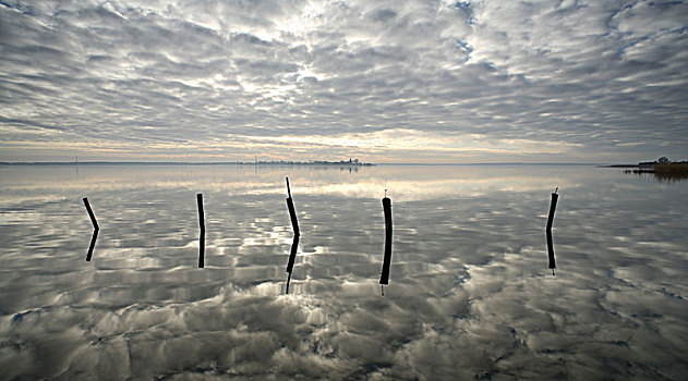 多云,气氛,泻湖,晨光,波罗的海,梅克伦堡前波莫瑞州,德国,欧洲