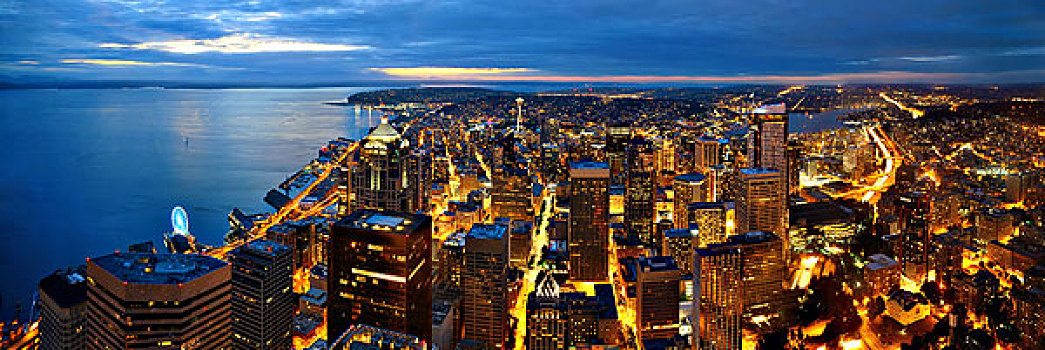 西雅图,屋顶,全景,风景,城市,建筑,夜晚