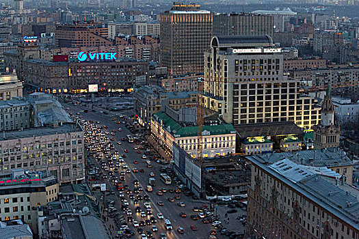 晚间,中心,莫斯科,建筑,交通,俄罗斯