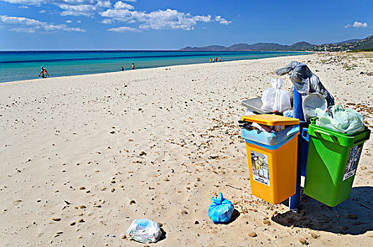 溢出,垃圾桶,海滩,哥斯达黎加,萨丁尼亚,意大利,省