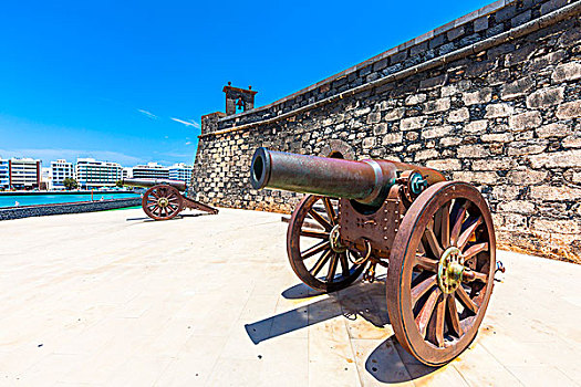 老,大炮,户外,城堡,阿雷西费,兰索罗特岛,加纳利群岛,西班牙,欧洲