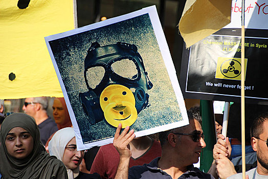 示威,叙利亚人,化学品,武器,汉堡市,德国,欧洲