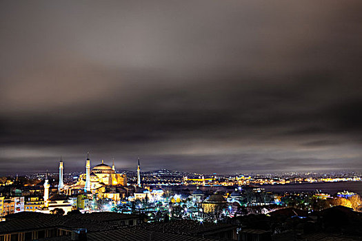 清真寺,夜晚,伊斯坦布尔,土耳其