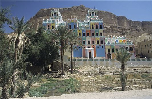 也门,旱谷,宫殿,悬崖