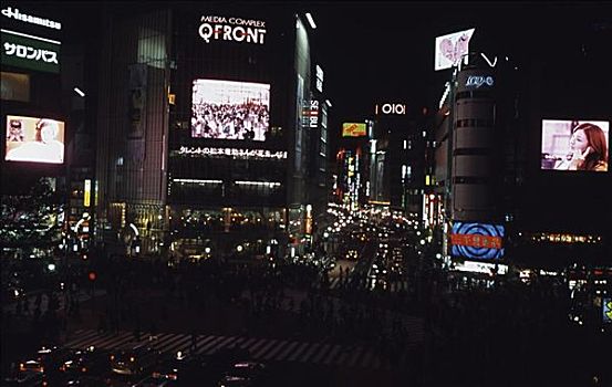 夜晚,城市,涩谷,东京,日本